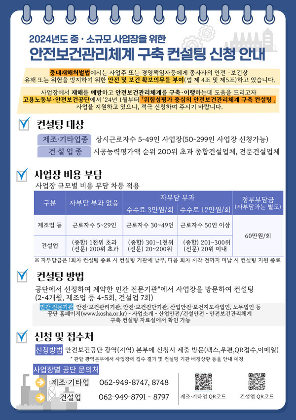 2024년 중소규모 사업장을 위한 안전보건관리체계 구축 컨설팅 사업 안내 이미지 1